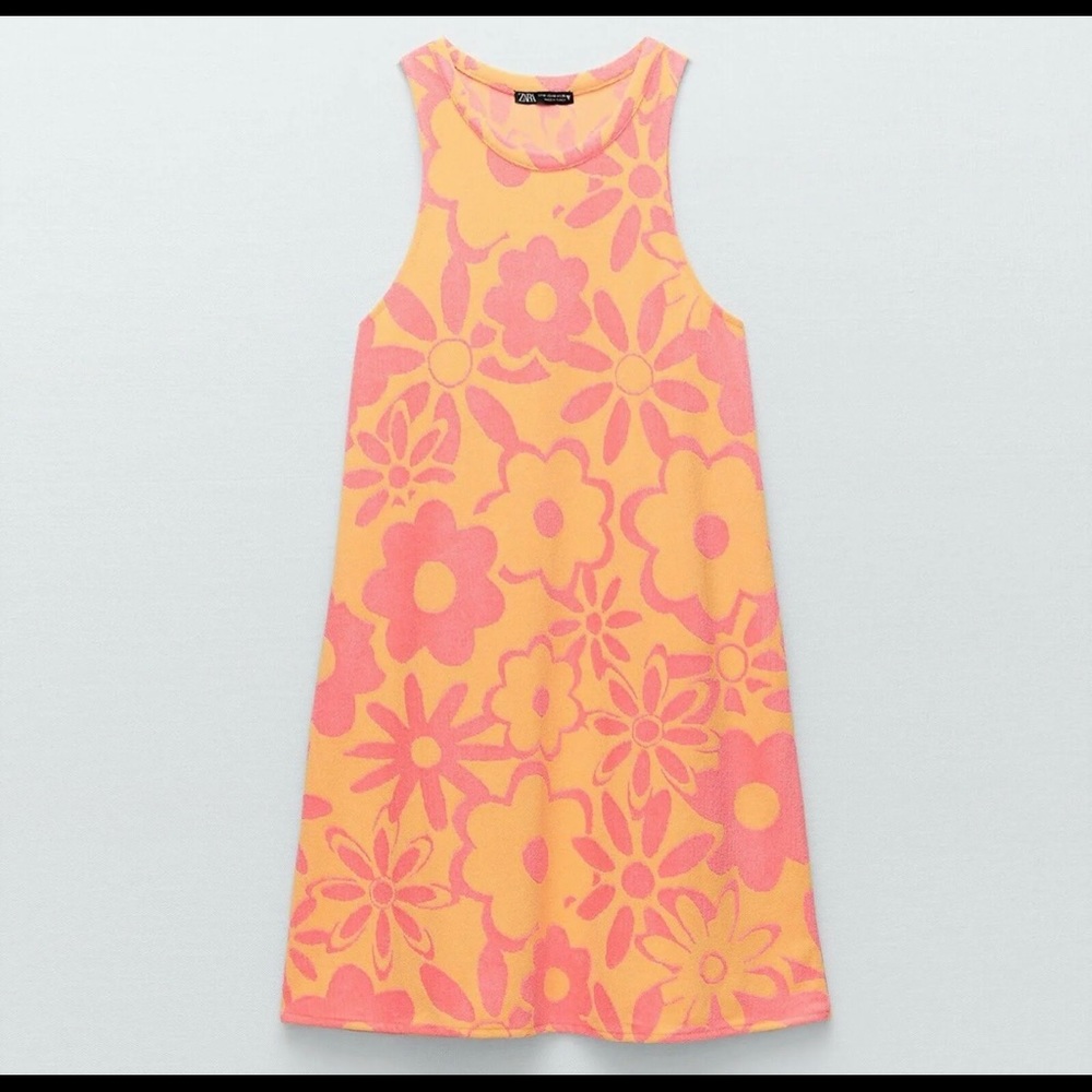 BLOGGERS FAVE Zara Jacquard Terrycloth Mod 60s Halter Mini Dress -NWT, sz S or L - Picture 5 of 12